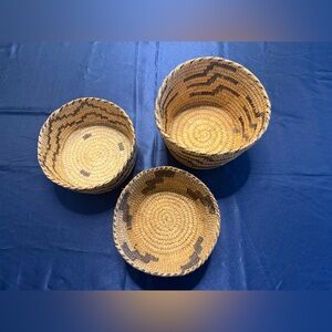 Set of 3 Vintage Native American Hand Woven Baskets Excellent Condition